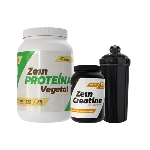 PACK PROTEINA VEGETAL VAINILLA 1.1KG + CREATINA 500GR + SHAKER - ZEIN - 1