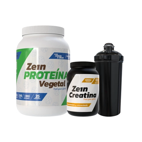 PACK PROTEINA VEGETAL 1,1KG COOKIES AND CREAM + CREATINA 500GR + SHAKER - ZEIN - 1