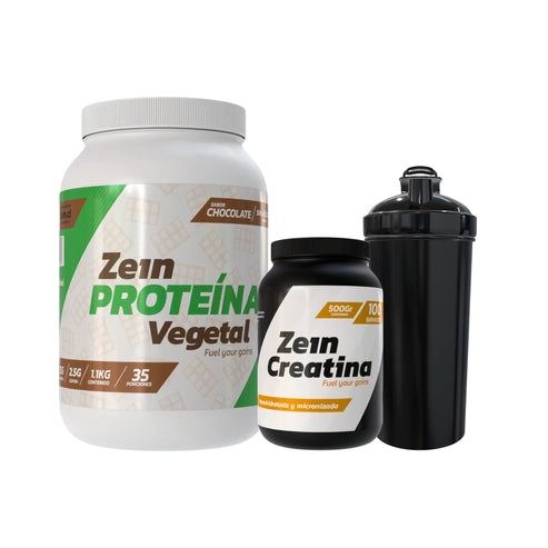 PACK PROTEINA VEGETAL CHOCOLATE 1,1KG + CREATINA 500GR + SHAKER - ZEIN - 1