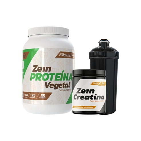 PACK PROTEINA VEGETAL CHOCOLATE 1,1KG + CREATINA 60SV + SHAKER - ZEIN - 1