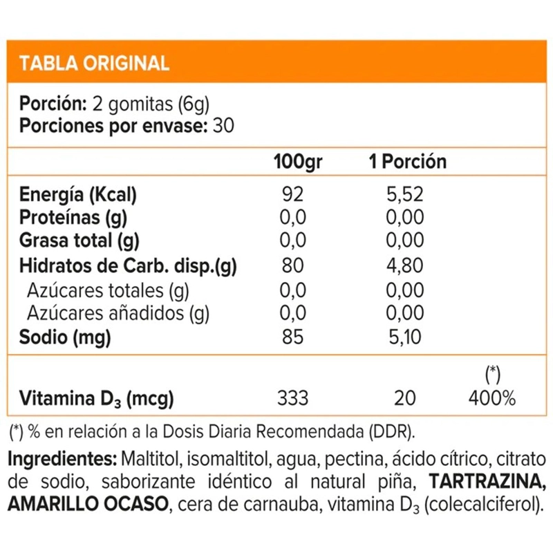 VITAMINA D3 800IU 60 GOMITAS PIÑA -SUNVIT - 2