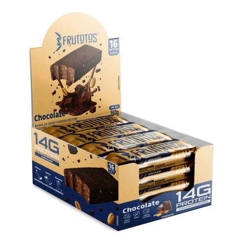 BOX 16 BARRAS DE PROTEINA VEGANA CHOCOLATE 14GR DE PROTEINA - FRUTOTOS - 1