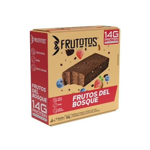 BOX 6 BARRAS DE PROTEINA VEGANA FRUTOS DEL BOSQUE 14GR DE PROTEINA - FRUTOTOS - 1