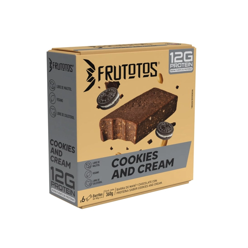 BOX 6 BARRAS DE PROTEINA VEGANA COOKIES AND CREAM 12GR DE PROTEINA - FRUTOTOS - 1