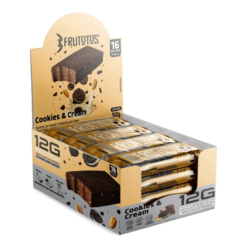 BOX 16 BARRAS DE PROTEINA VEGANA COOKIES AND CREAM 12GR DE PROTEINA -FRUTOTOS - 1