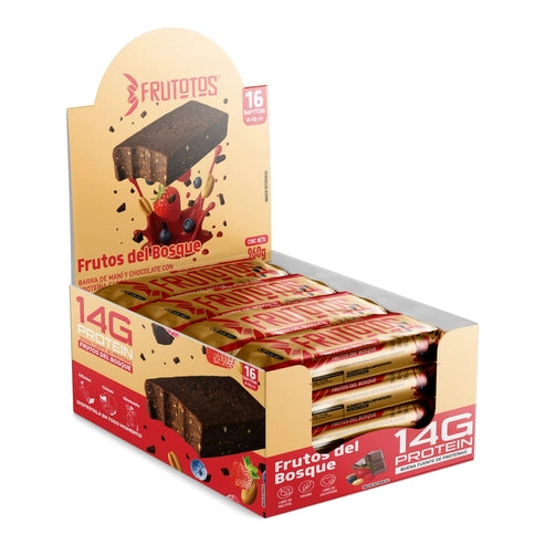 BOX 16 BARRAS DE PROTEINA VEGANA FRUTOS DEL BOSQUE 14GR DE PROTEINA - FRUTOTOS - 1