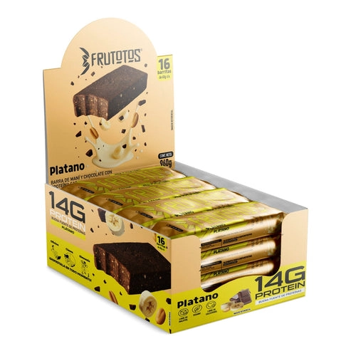 BOX 16 BARRAS DE PROTEINA VEGANA PLATANO 14GR DE PROTEINA - FRUTOTOS - 1