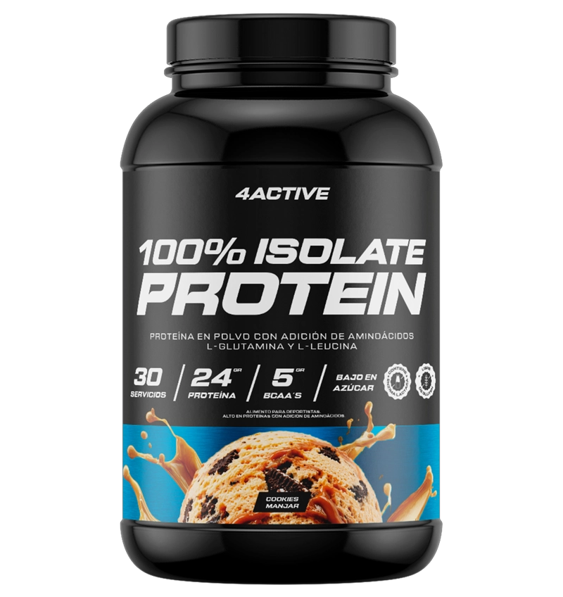 PROTEINA 100% ISOLATE 870GR 30 SERVICIOS COOKIES MANJAR - 4ACTIVE - 1