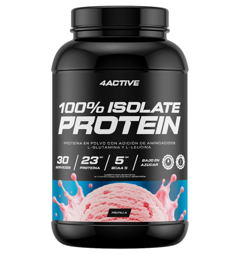 PROTEINA 100% ISOLATE 840GR 30 SERVICIOS FRUTILLA- 4ACTIVE - 1