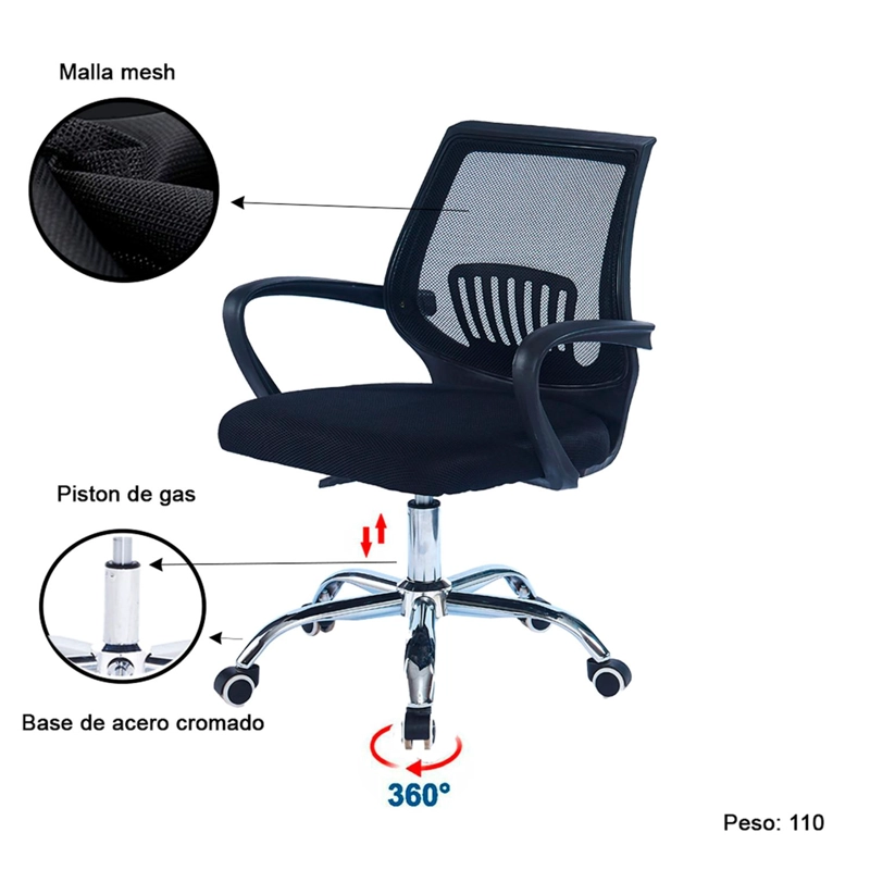 SILLA EJECUTIVA COSAS CASA NEGRO OFICINA PC ESCRITORIO GIRATORIA CÓRDOBA - 8