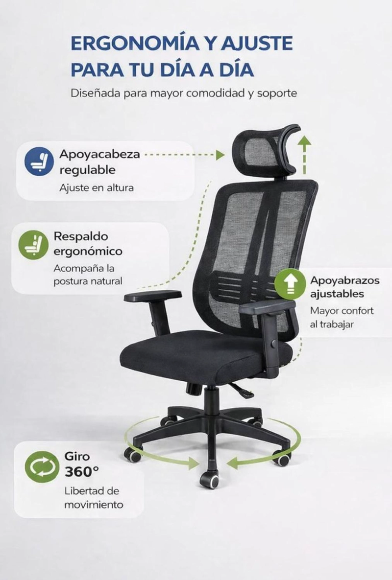 SILLA EJECUTIVA COSAS CASA NEGRO OFICINA PC ESCRITORIO GIRATORIA DOHA - 5