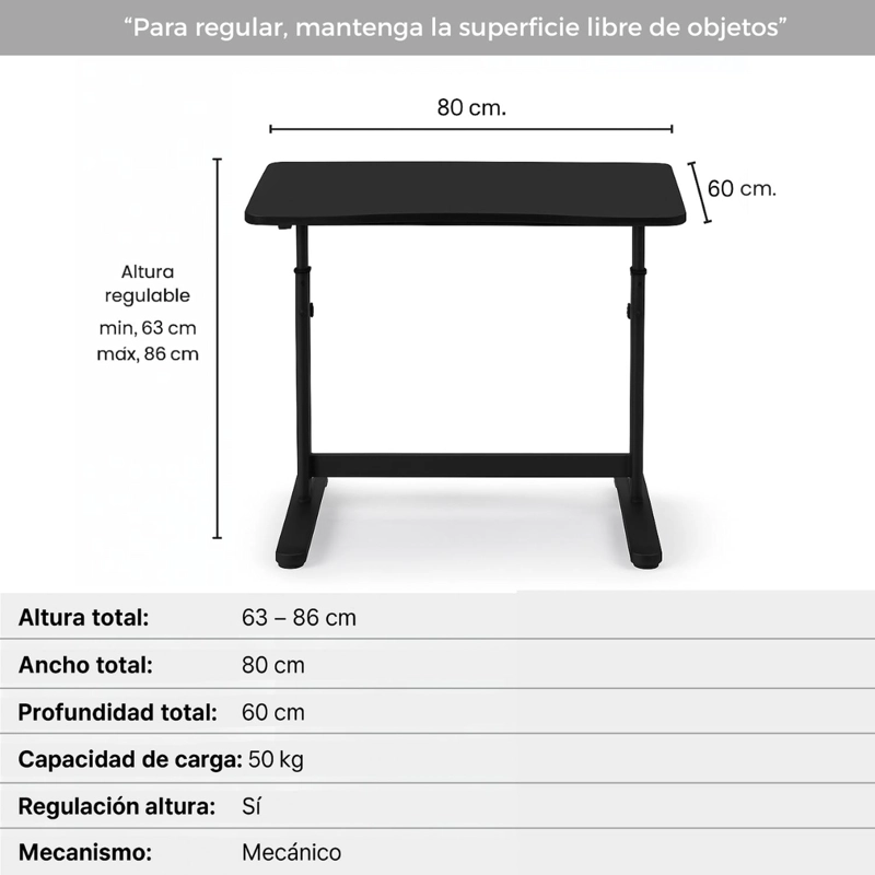 ESCRITORIO CON ALTURA AJUSTABLE 80X60X63-86CM FUNCIONAL BILBAO NEGRO - 4