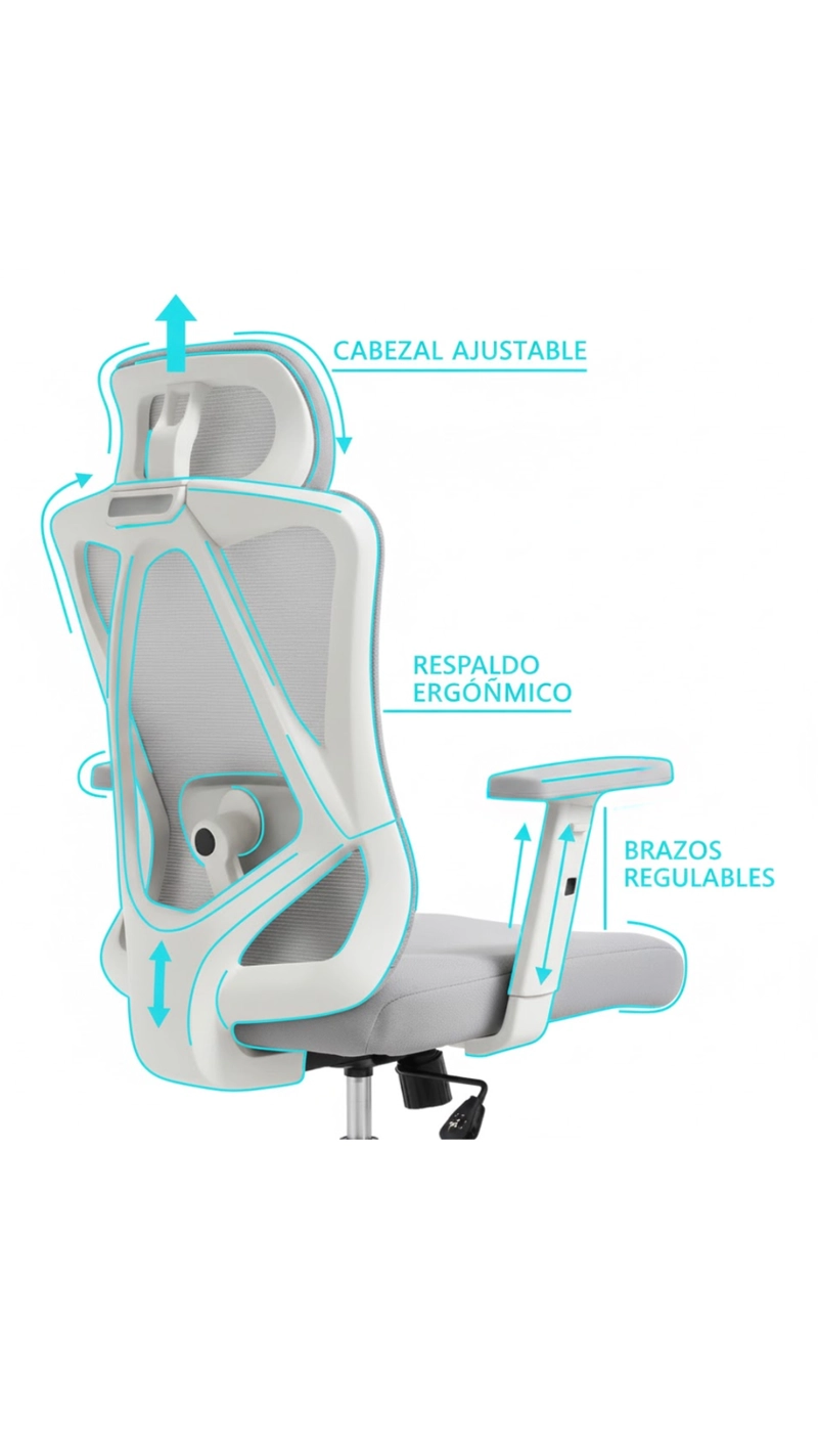 SILLA DE ESCRITORIO - OFICINA - GAMER HOUSTON GRIS - 6