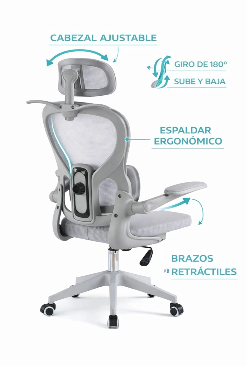SILLA ERGONOMICA DE OFICINA PARA ESCRITORIO BOISE GRIS - 4