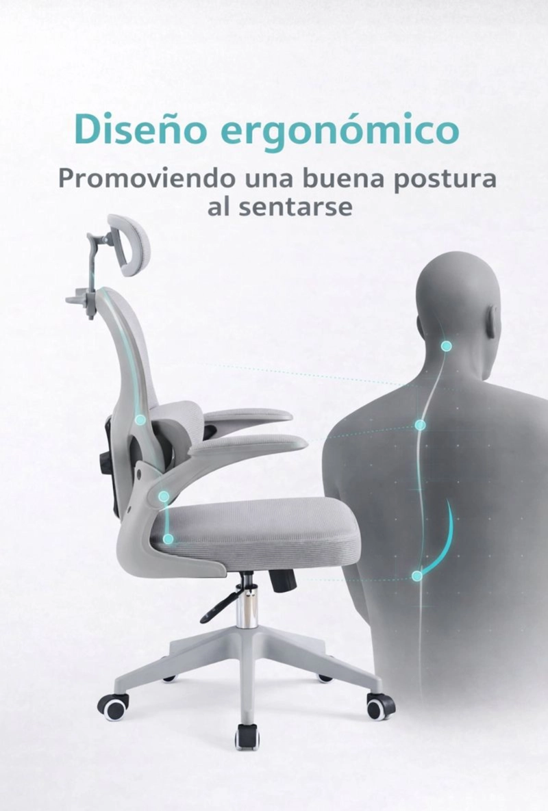 SILLA ERGONOMICA DE OFICINA PARA ESCRITORIO BOISE GRIS - 5