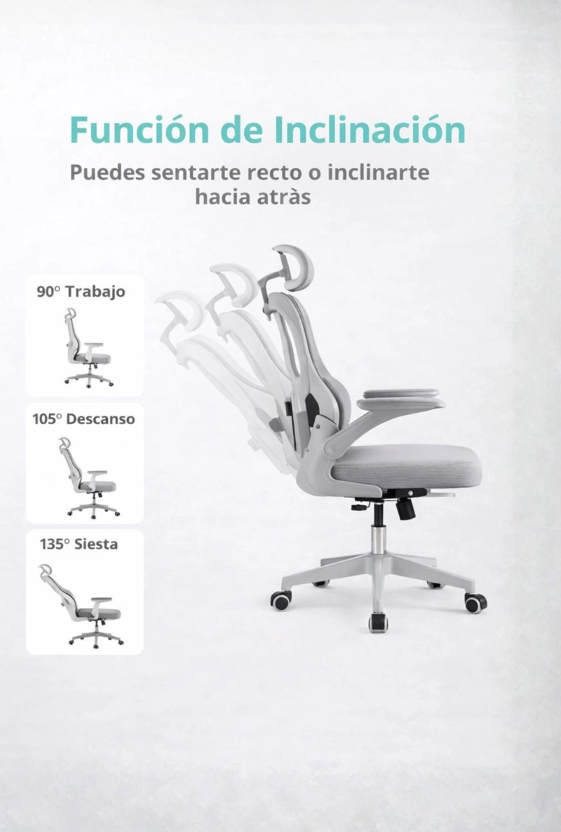 SILLA ERGONOMICA DE OFICINA PARA ESCRITORIO BOISE GRIS - 6