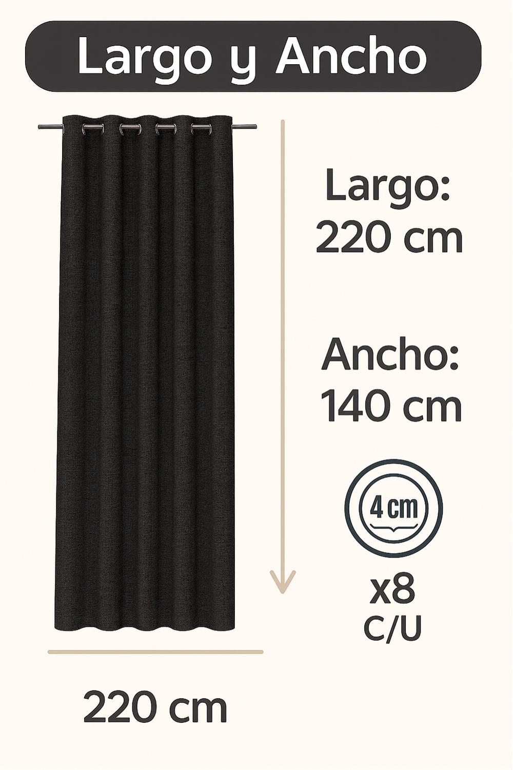 CORTINA DE TELA TIPO LINO 100% BLACKOUT ENGOMADA 1 PAÑO GRIS CLARO - 3