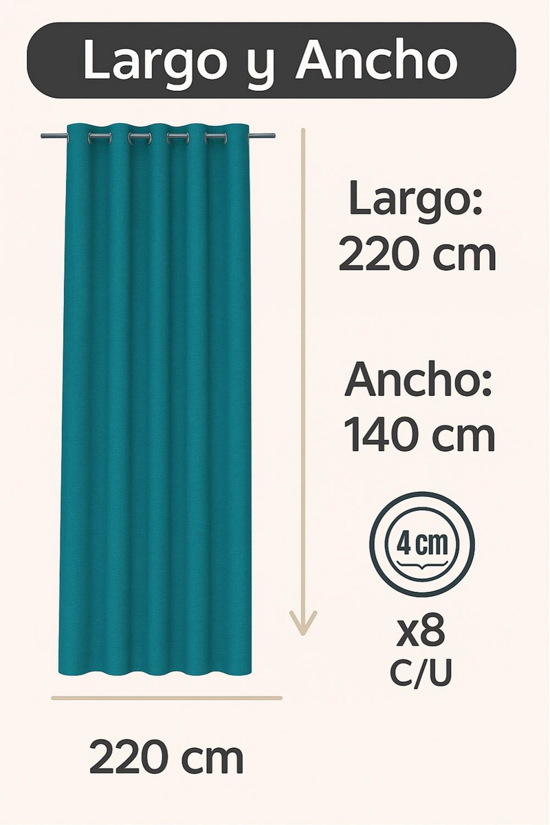 CORTINA DE TELA TIPO LINO 100% BLACKOUT ENGOMADA 2 PAÑOS TURQUESA - 2