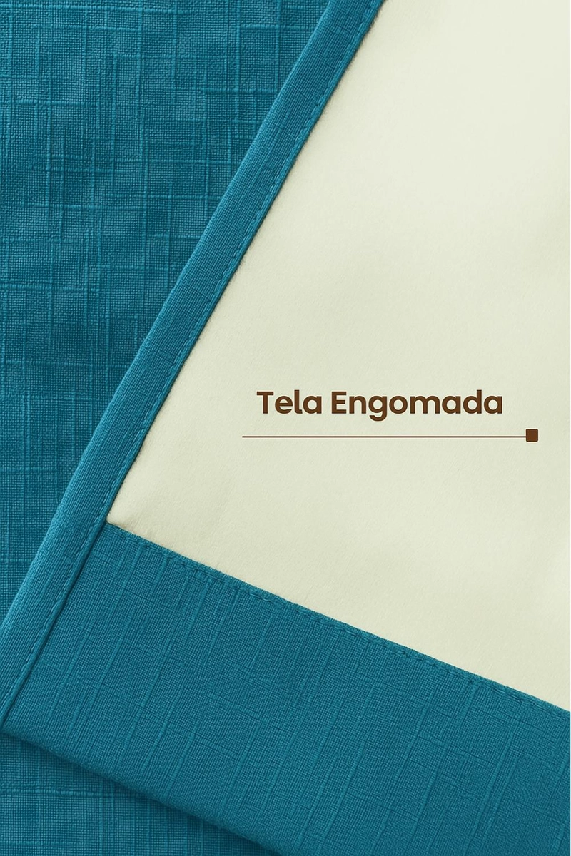 CORTINA DE TELA TIPO LINO 100% BLACKOUT ENGOMADA 2 PAÑOS TURQUESA - 3