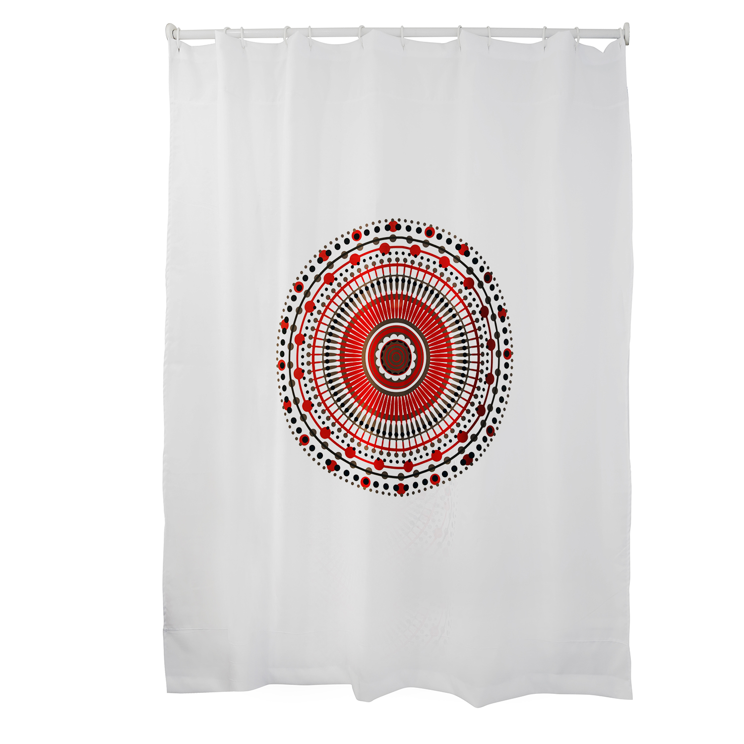 CORTINA PARA BAÑO ESTAMPADA MANDALA ROJO CON FORRO 2 PIEZAS - 1
