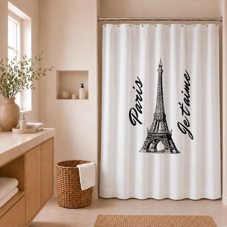 CORTINA PARA BAÑO ESTAMPADA EIFFEL PARIS SIN FORRO - 1