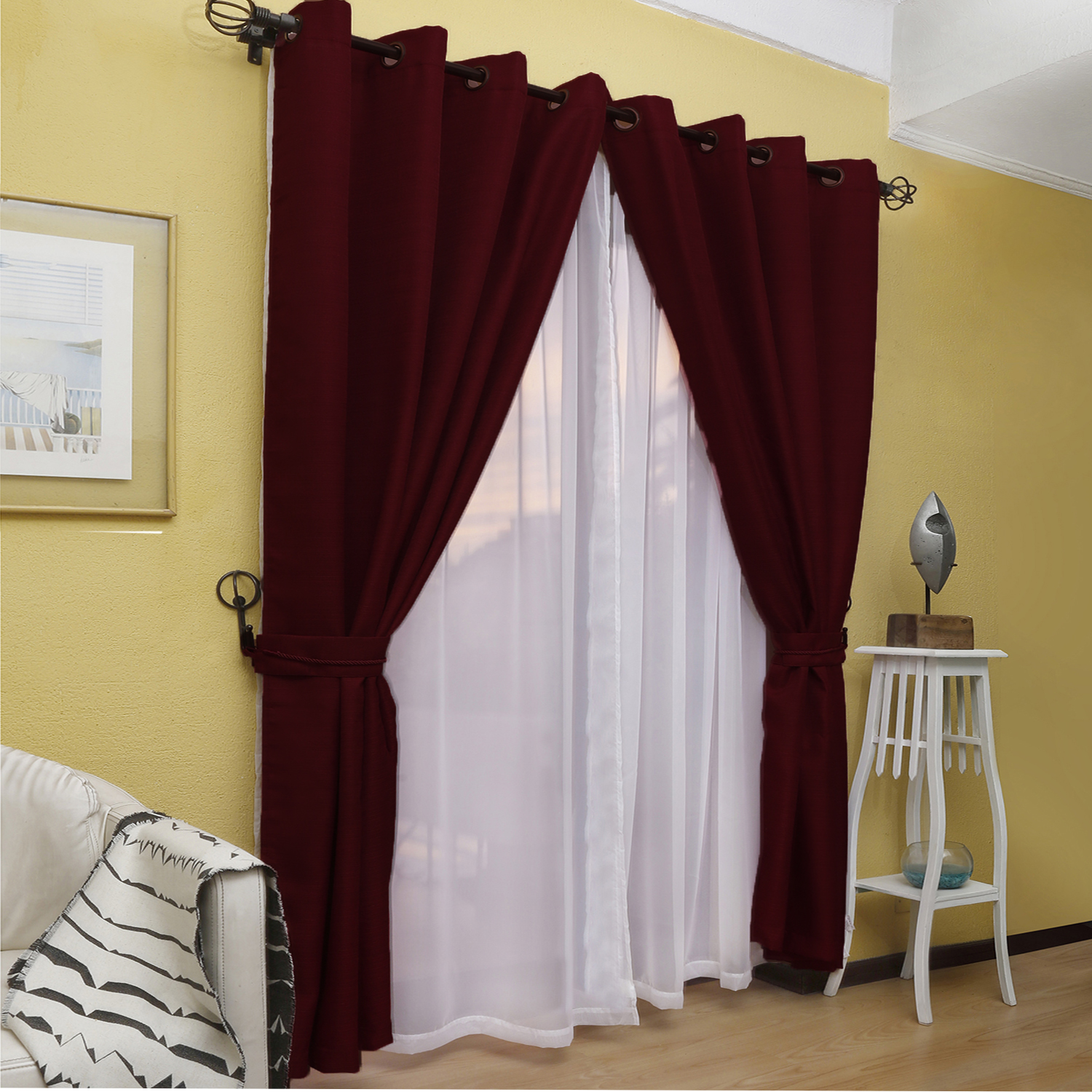 SET DE CORTINAS RÚSTICA CON ARGOLLA 8 PIEZAS TERRACOTA - 4