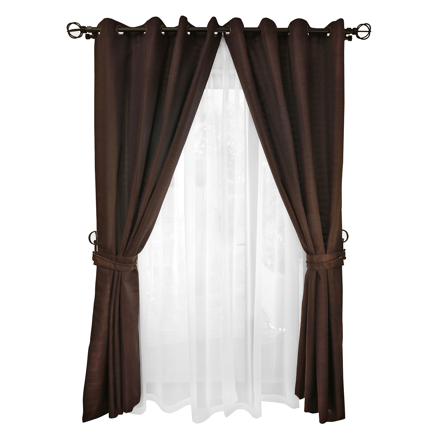 SET DE CORTINAS RÚSTICA CON ARGOLLA 8 PIEZAS CHOCOLATE - 1