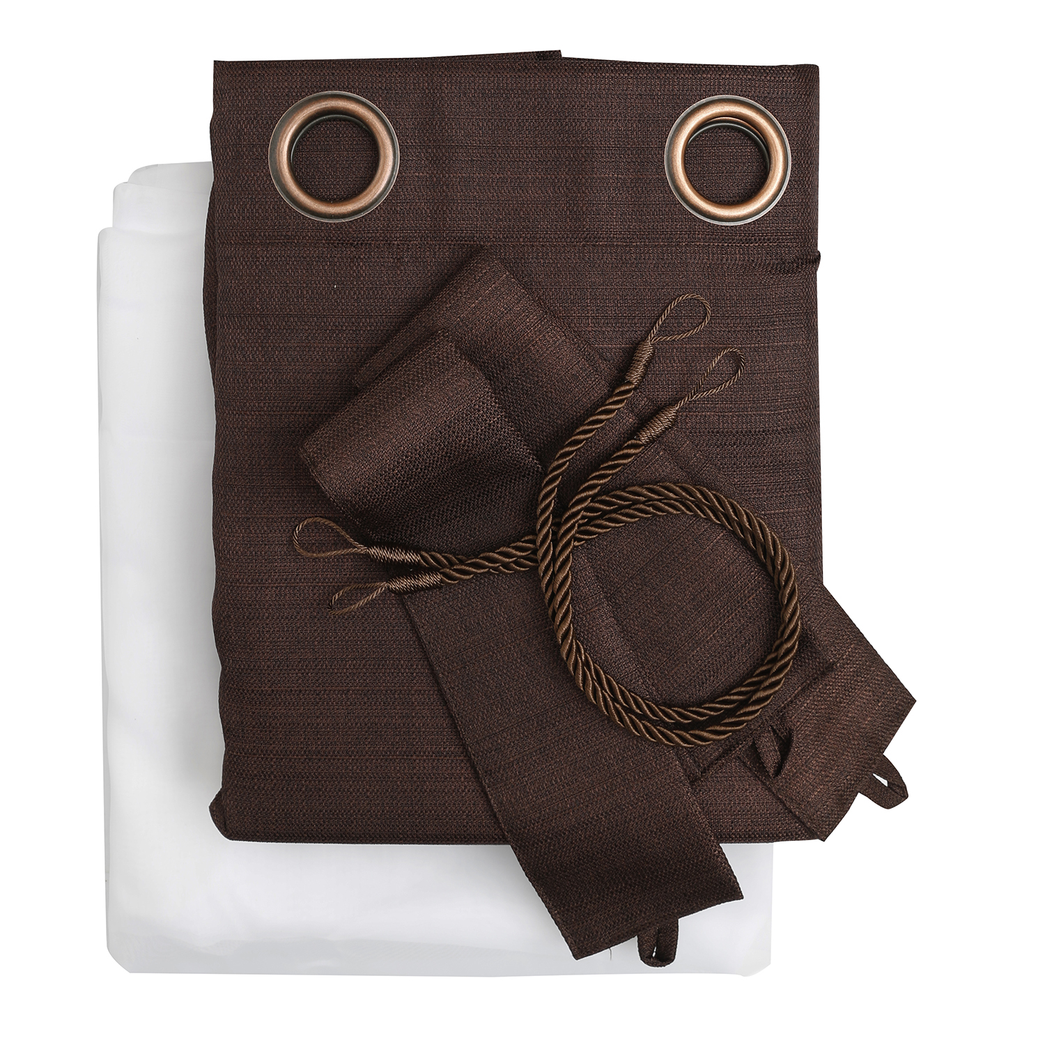 SET DE CORTINAS RÚSTICA CON ARGOLLA 8 PIEZAS CHOCOLATE - 2