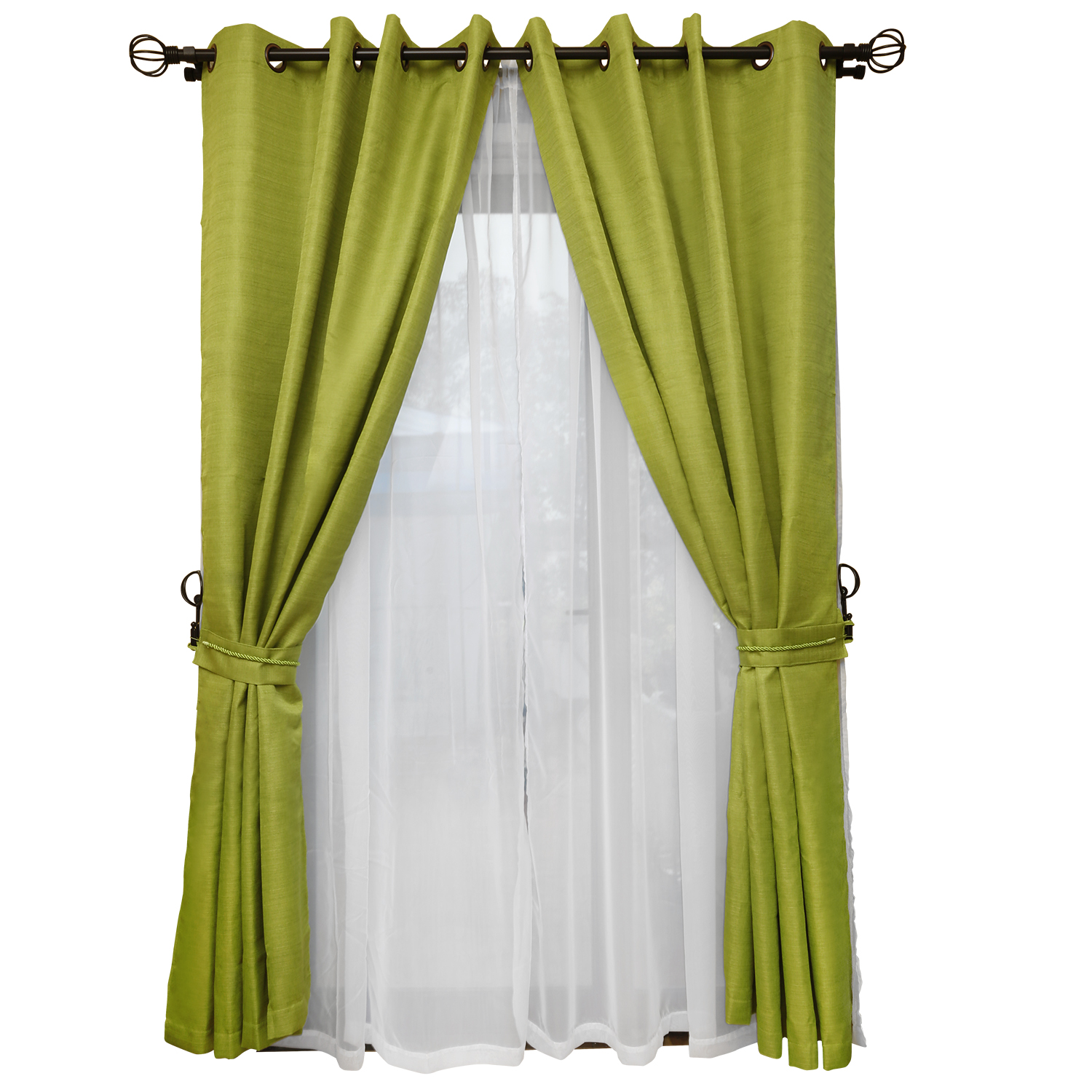 SET DE CORTINAS RÚSTICA CON ARGOLLA 8 PIEZAS PISTACHO - 1