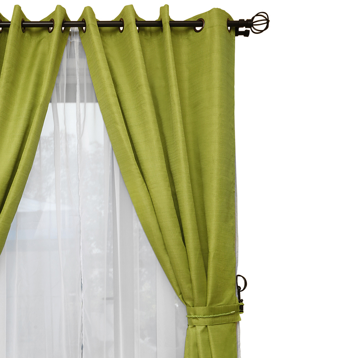 SET DE CORTINAS RÚSTICA CON ARGOLLA 8 PIEZAS PISTACHO - 3