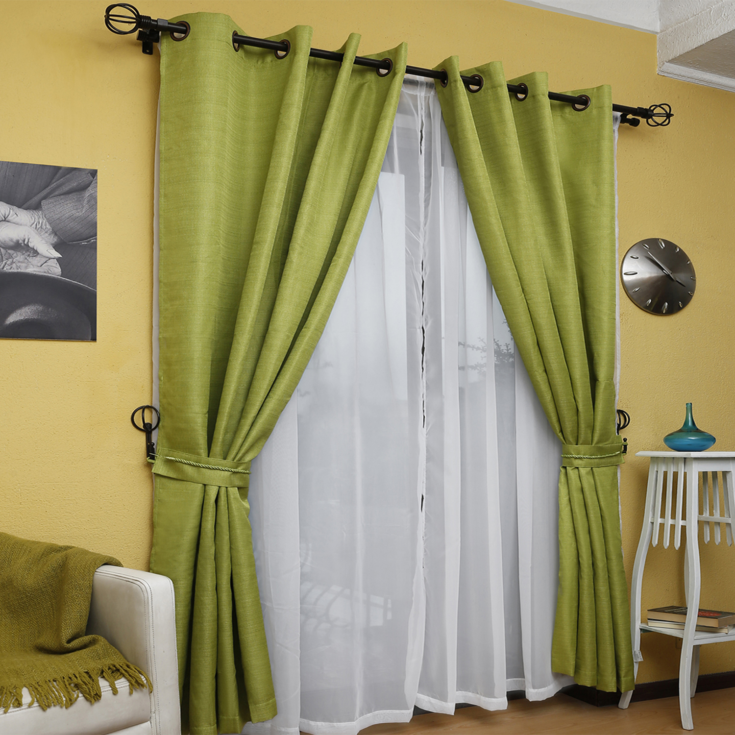 SET DE CORTINAS RÚSTICA CON ARGOLLA 8 PIEZAS PISTACHO - 4