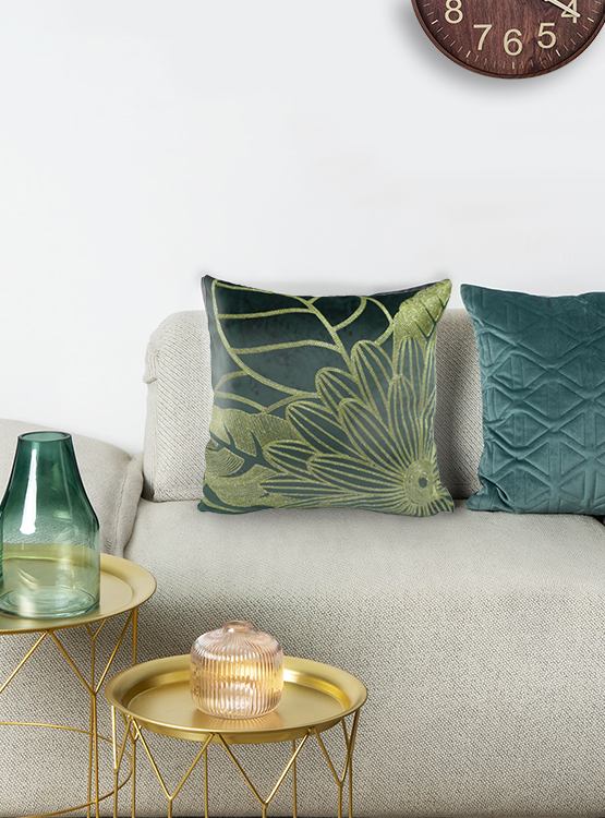 FUNDA MALLORCA DECORATIVA COJÍN FLORAL 45 X 45 CM VERDE PETROLEO - 3