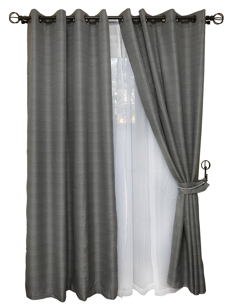 SET DE CORTINAS RÚSTICA CON ARGOLLA 8 PIEZAS GRIS - 1