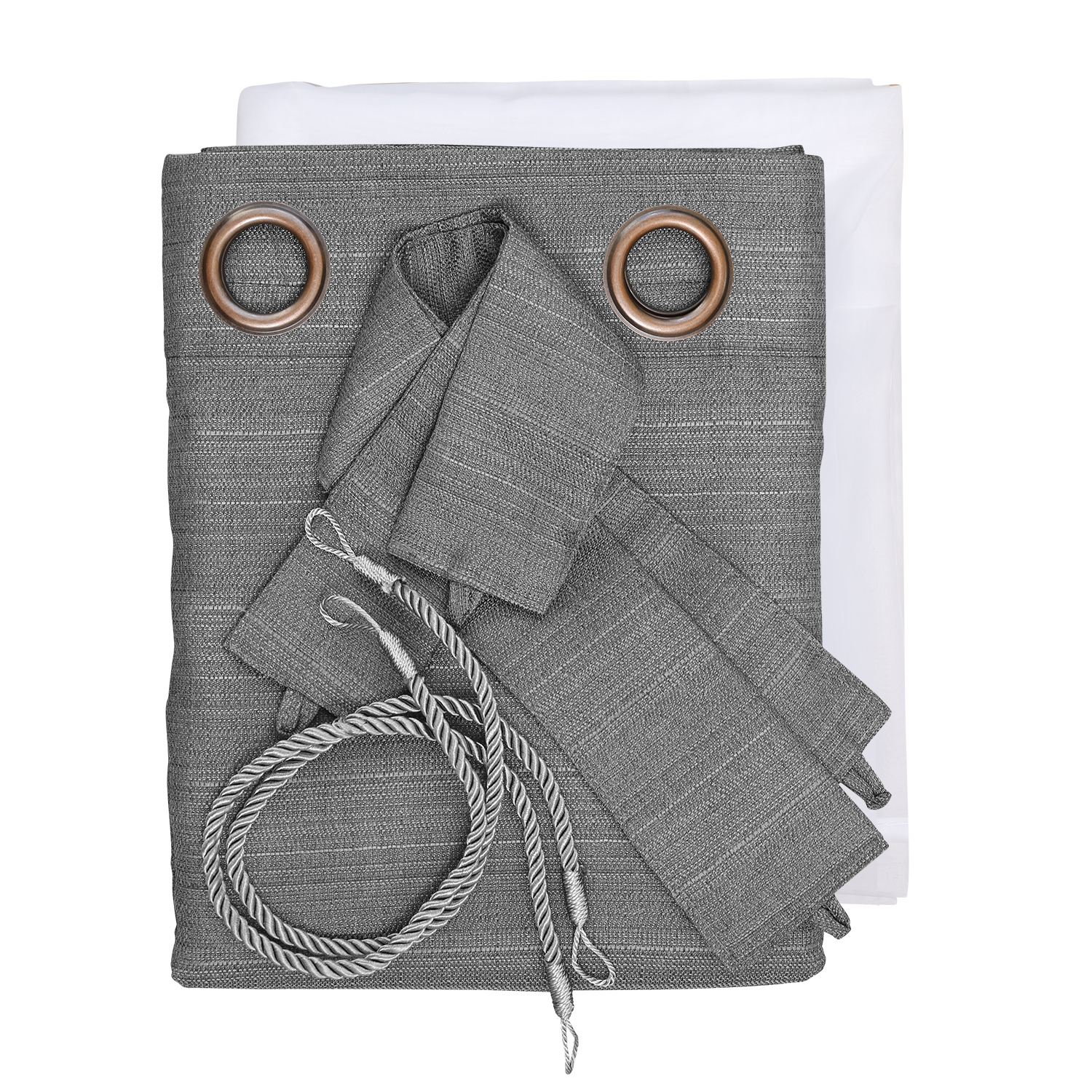 SET DE CORTINAS RÚSTICA CON ARGOLLA 8 PIEZAS GRIS - 2