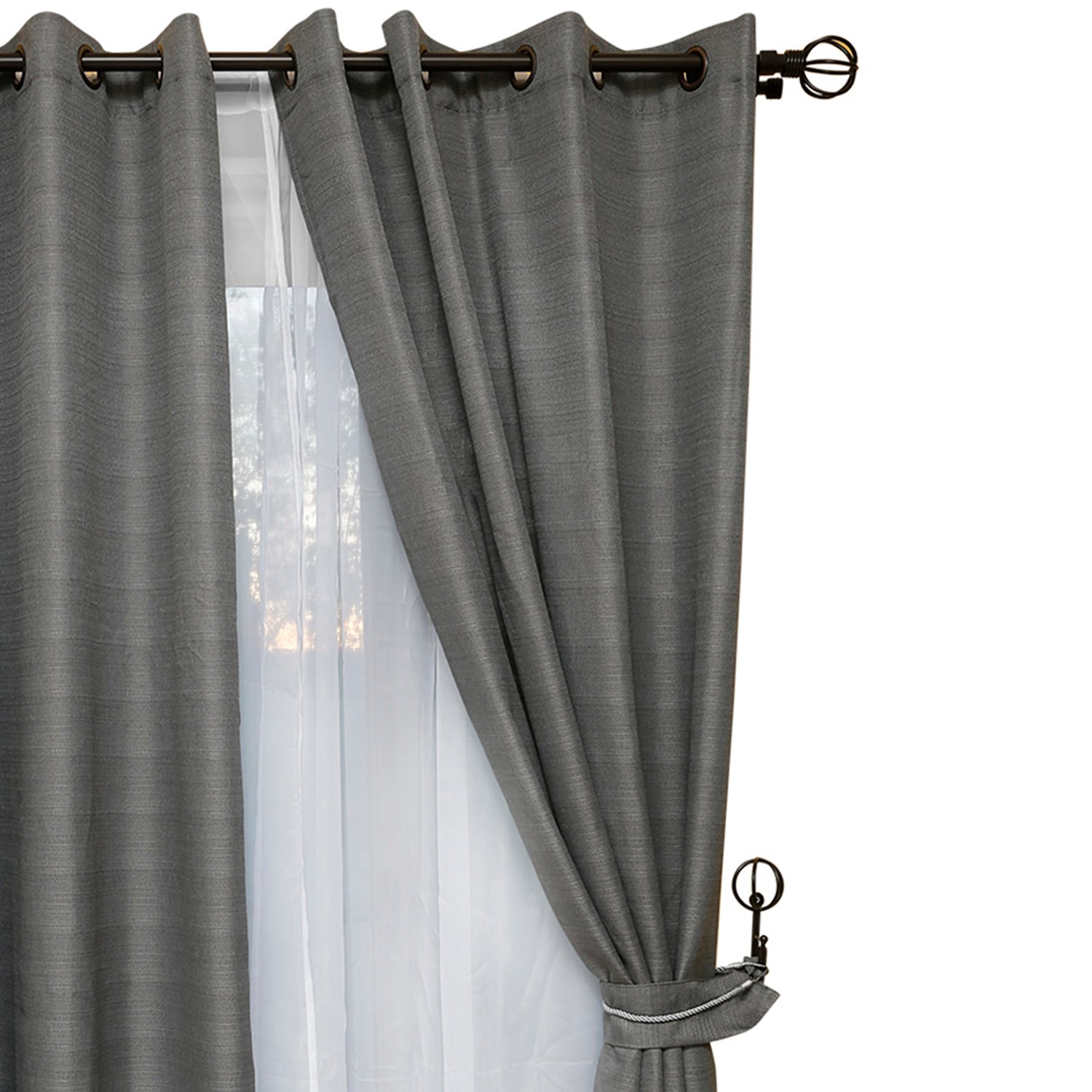 SET DE CORTINAS RÚSTICA CON ARGOLLA 8 PIEZAS GRIS - 3