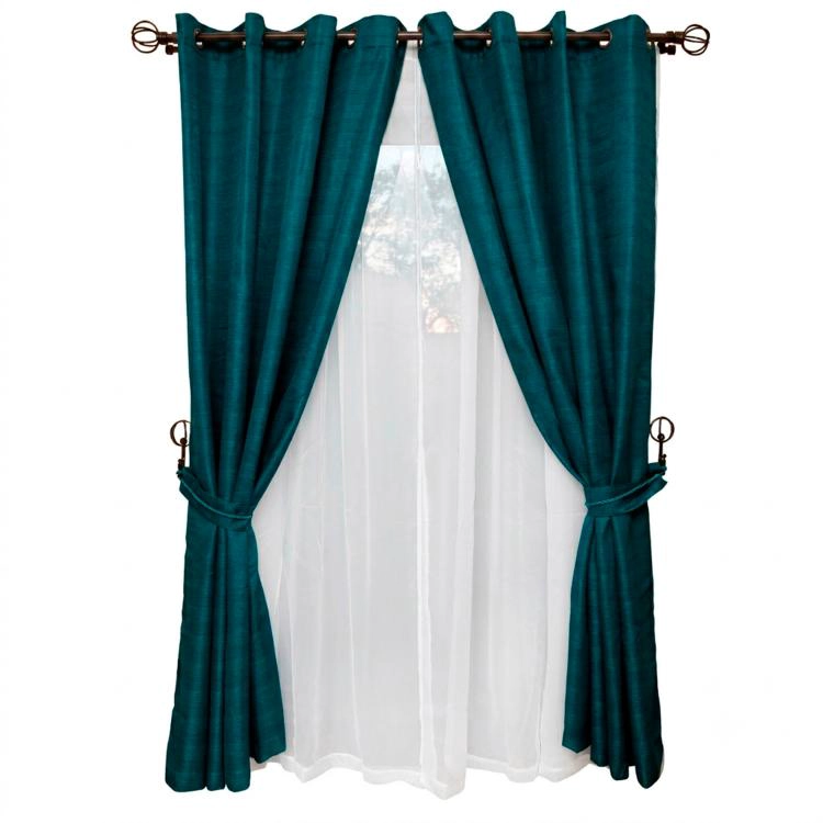 SET DE CORTINAS RÚSTICA CON ARGOLLA 8 PIEZAS PETRÓLEO - 1