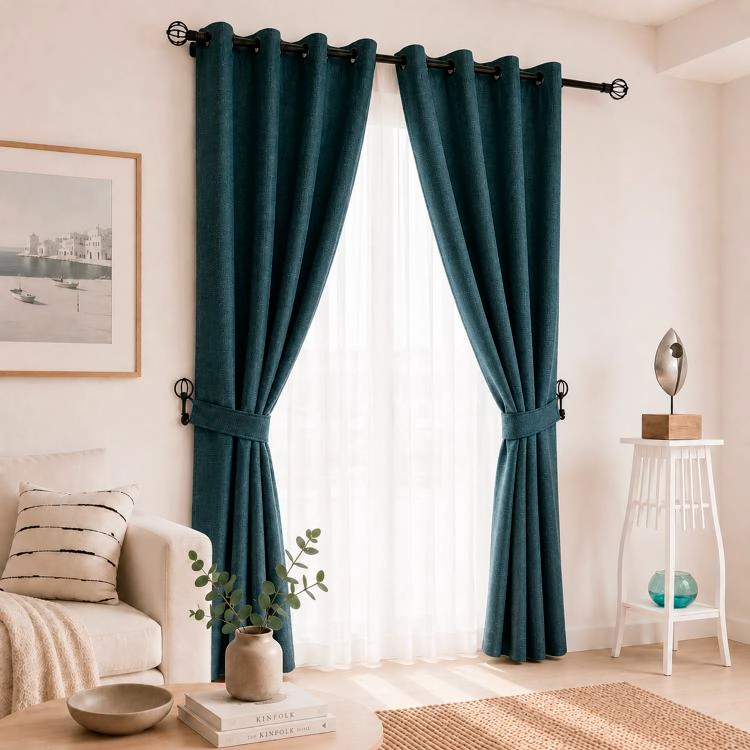SET DE CORTINAS RÚSTICA CON ARGOLLA 8 PIEZAS PETRÓLEO - 3