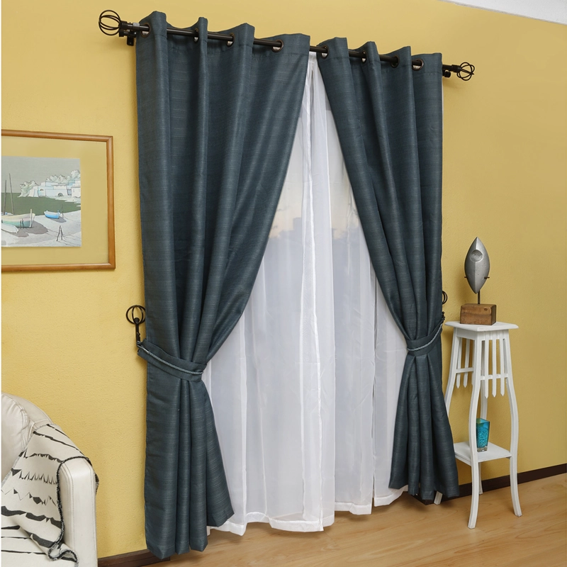 SET DE CORTINAS RÚSTICA CON ARGOLLA 8 PIEZAS PETRÓLEO - 4