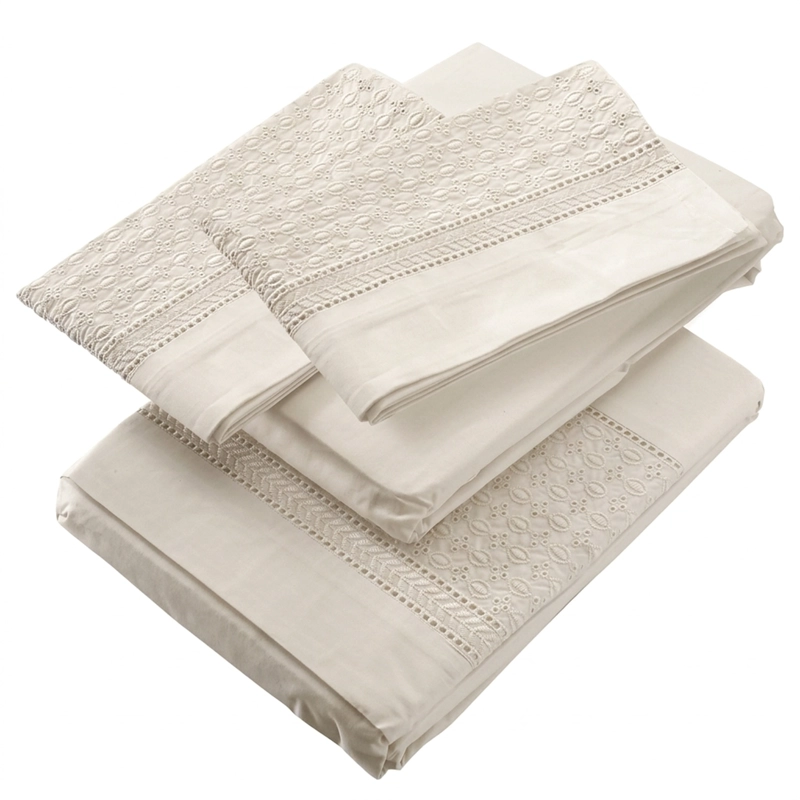 JUEGO DE SABANAS 180 HILOS BRODERIE BEIGE 2 PLAZAS - 1