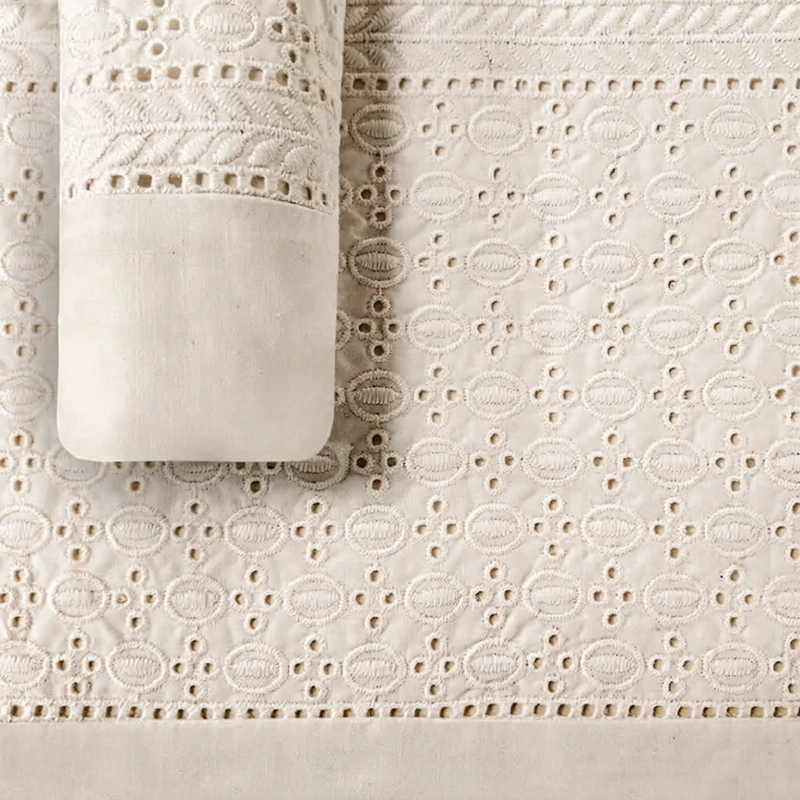 JUEGO DE SABANAS 180 HILOS BRODERIE BEIGE 2 PLAZAS - 3