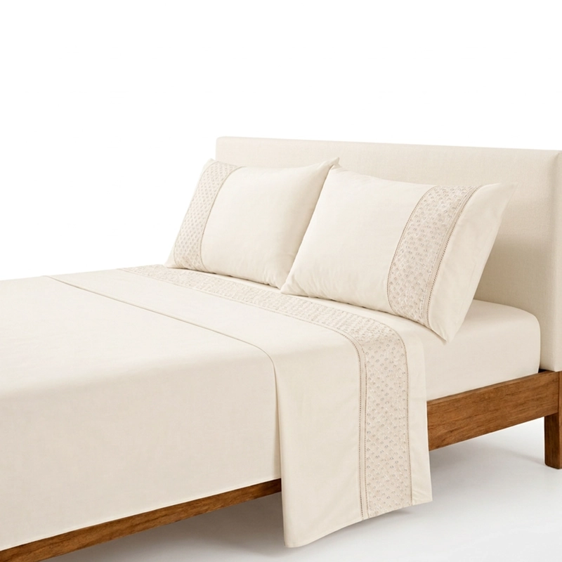 JUEGO DE SABANAS 180 HILOS BRODERIE BEIGE 2 PLAZAS - 4