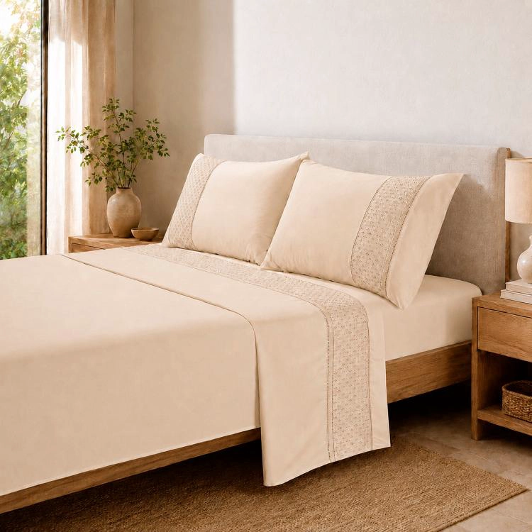 JUEGO DE SABANAS 180 HILOS BRODERIE CRUDA KING - 1