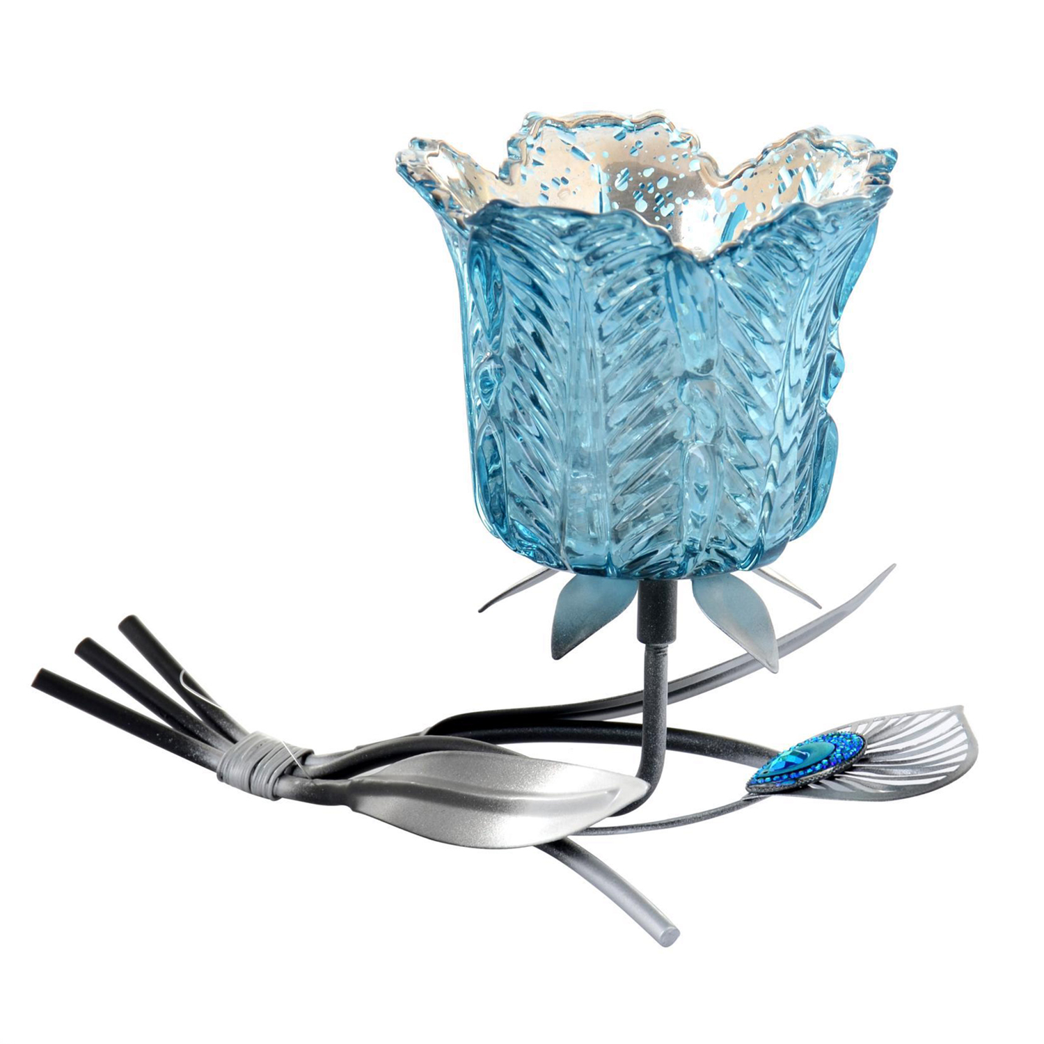 PORTAVELA FLOR DECORATIVA BLUE | TURQUESA - 1