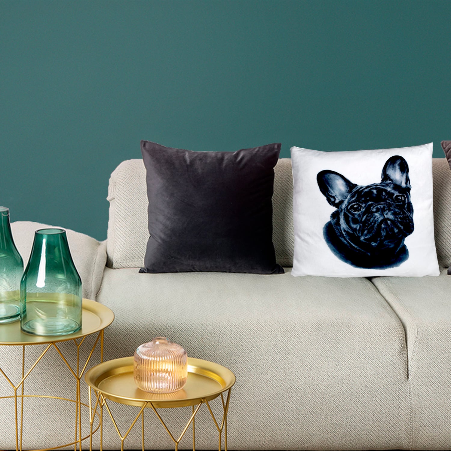FUNDA MALLORCA DECORATIVA COJIN BULLDOG FRANCES 45 X 45 CM BLANCO - 3