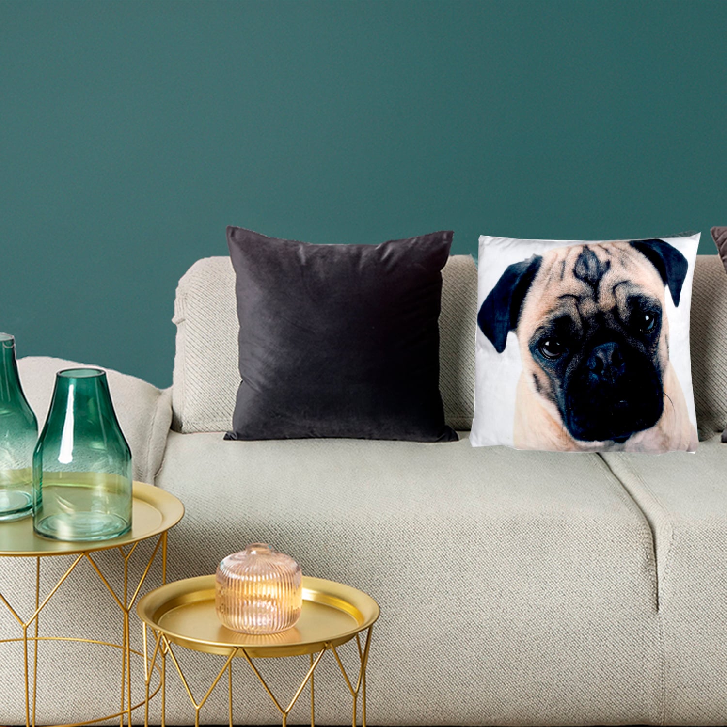 FUNDA MALLORCA DECORATIVA COJIN PUG 45 X 45 CM MULTICOLOR - 3