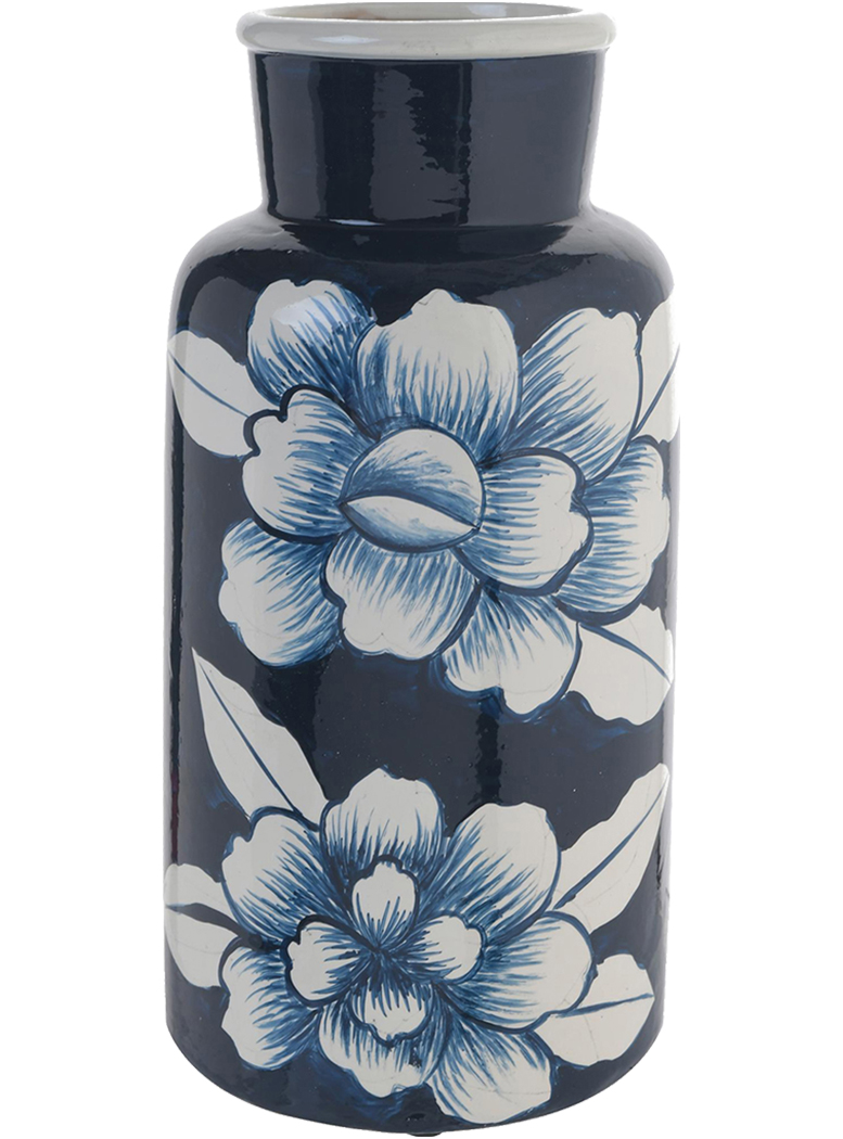 JARRÓN DECORATIVO FLORES AZUL - 1