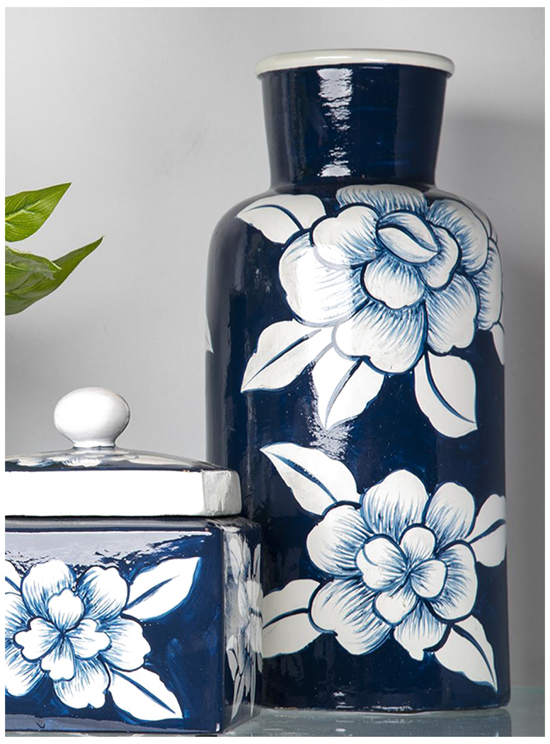 JARRÓN DECORATIVO FLORES AZUL - 4