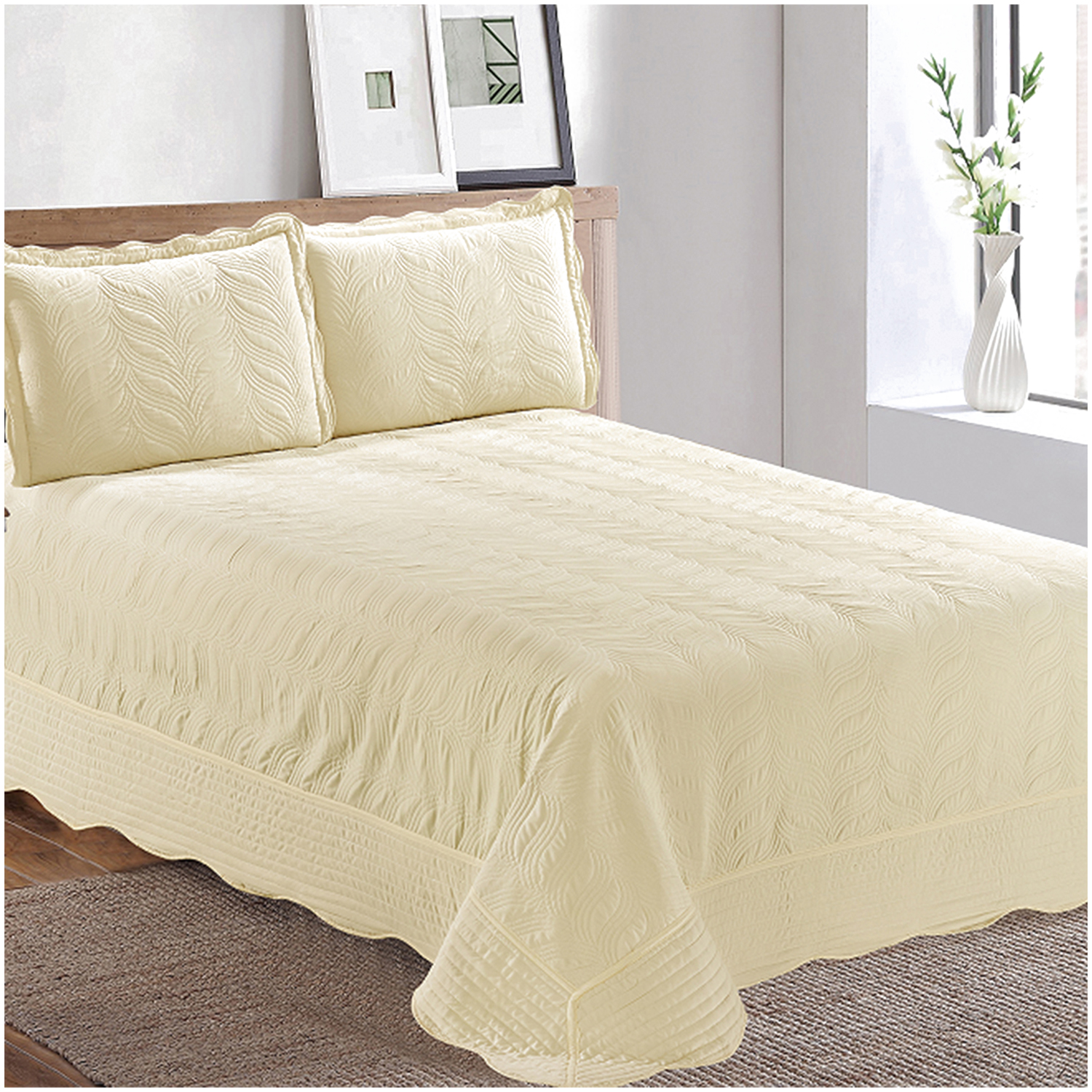 QUILT BORDADO VERSAILLES AMARILLO PASTEL LISO 1,5 PLAZAS - 3
