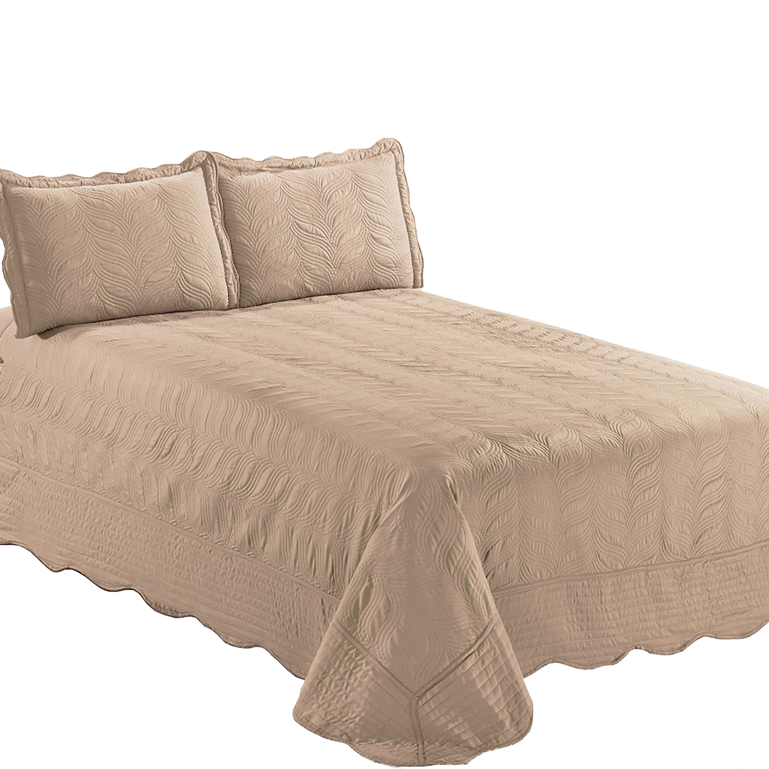 CUBRECAMA MALLORCA 2 PLAZAS BEIGE QUILT BORDADO OCRE VERSAILLES LISO - 1