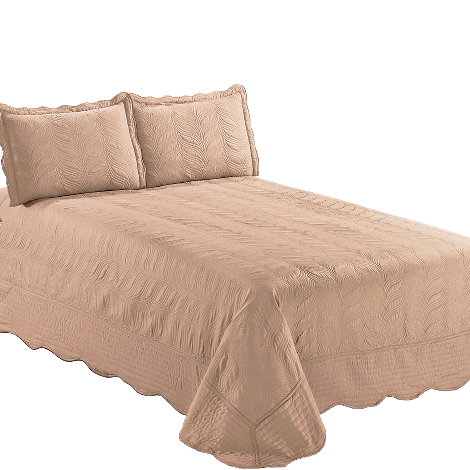 CUBRECAMA MALLORCA KING BEIGE QUILT BORDADO OCRE VERSAILLES LISO - 1